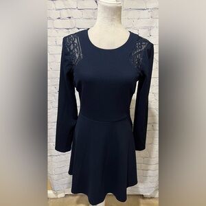 Teeze Me Womens Dress Navy, 3/4 Sleeves, Zip, Lace, Flowy, Size 11/12